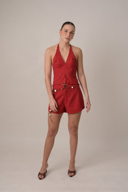 LINEN SHORTS SET CHERRY