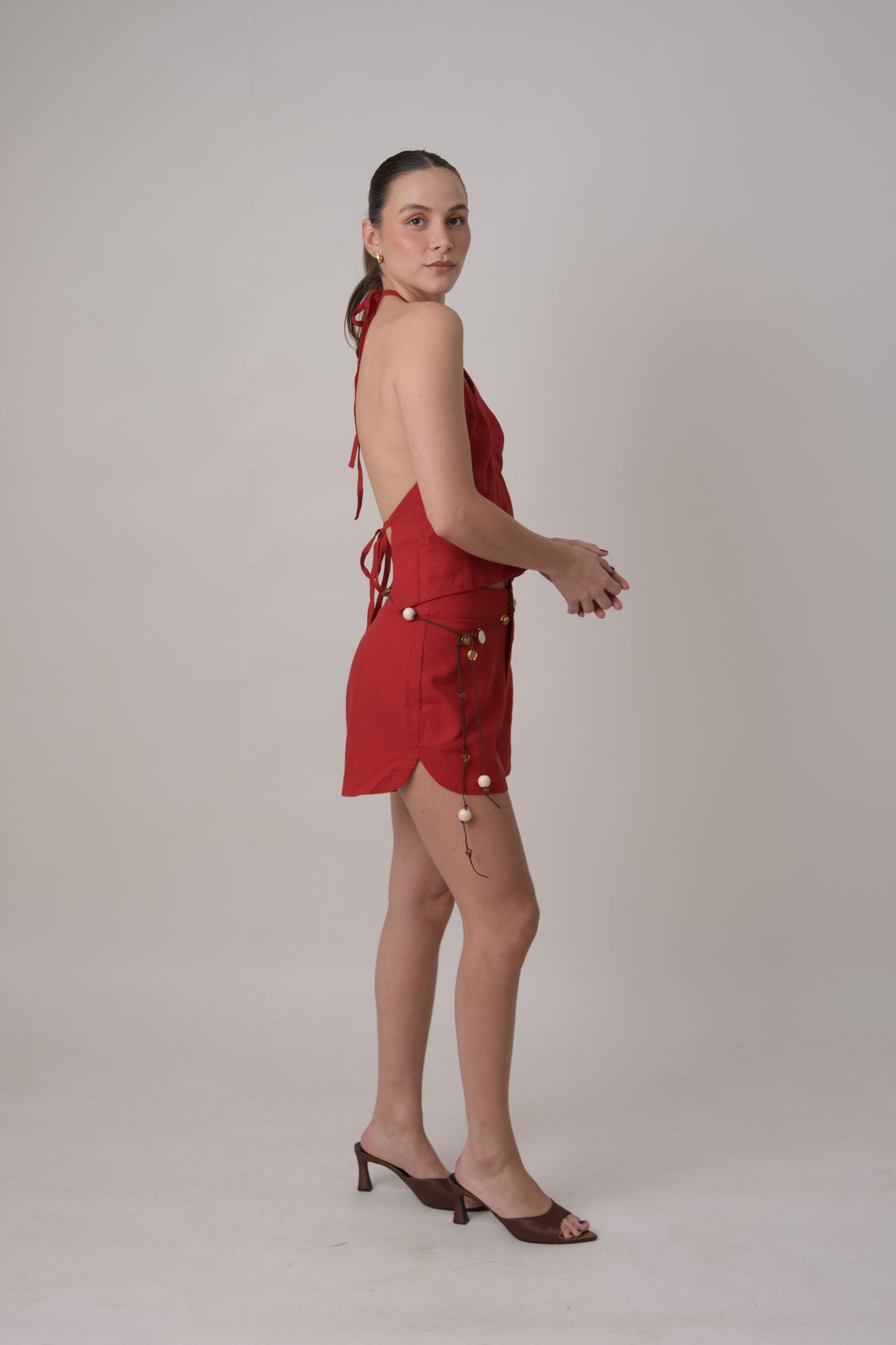 LINEN SHORTS SET CHERRY