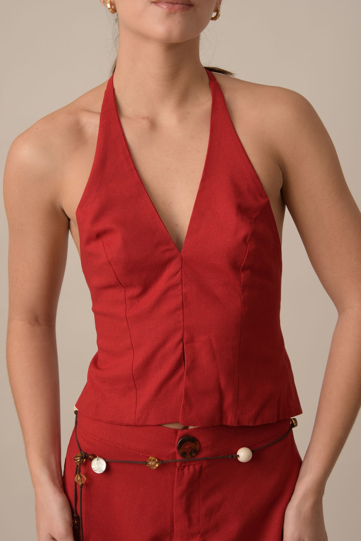 LINEN SHORTS SET CHERRY