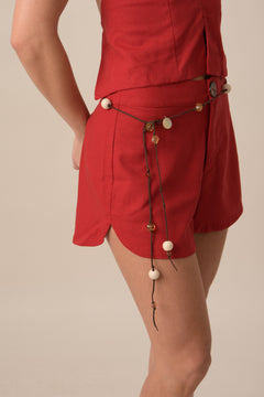 LINEN SHORTS SET CHERRY