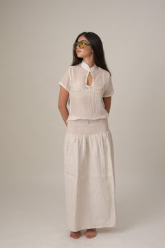 Falda linen arena enresortada beige