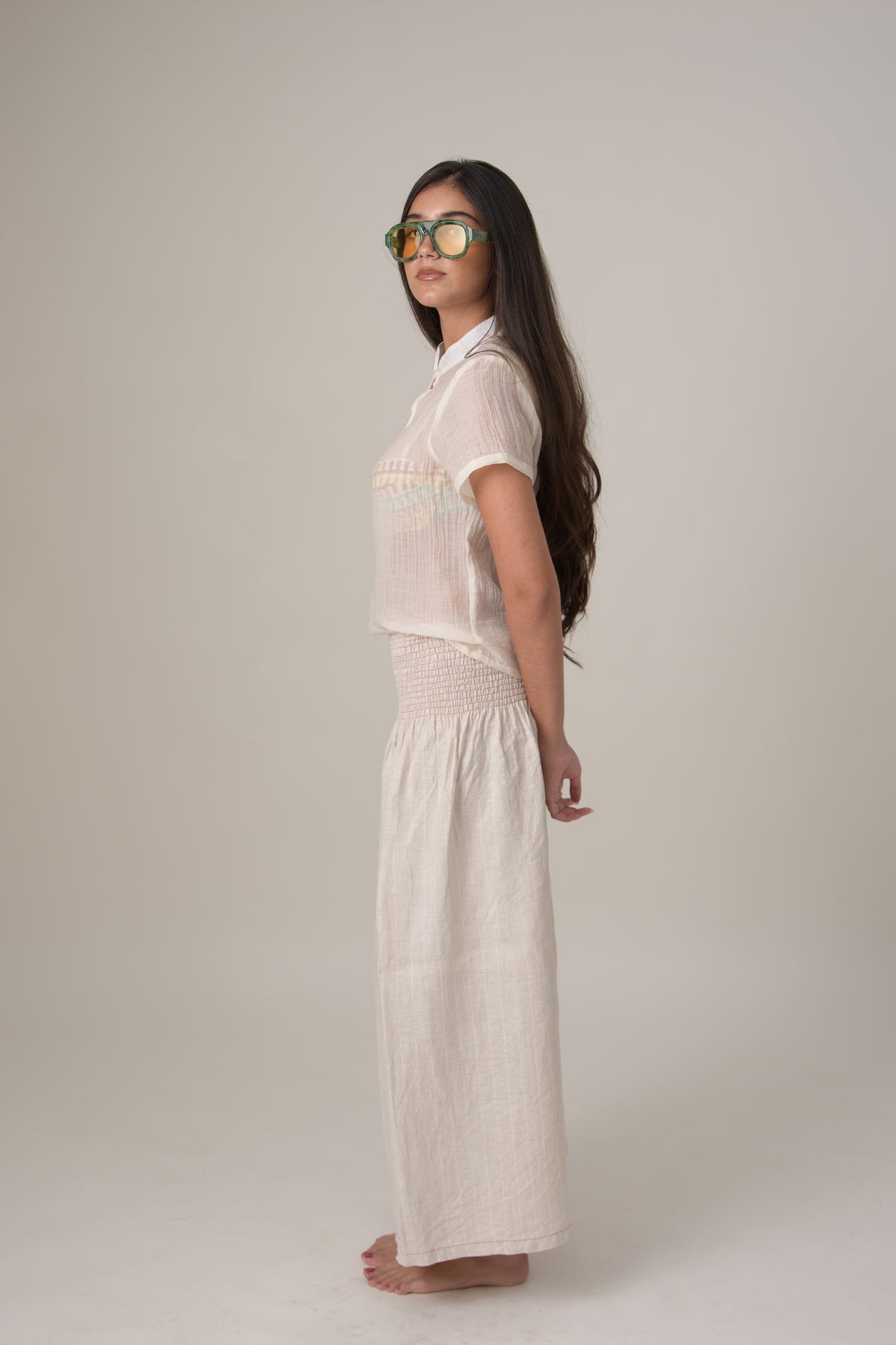 Falda linen arena enresortada beige